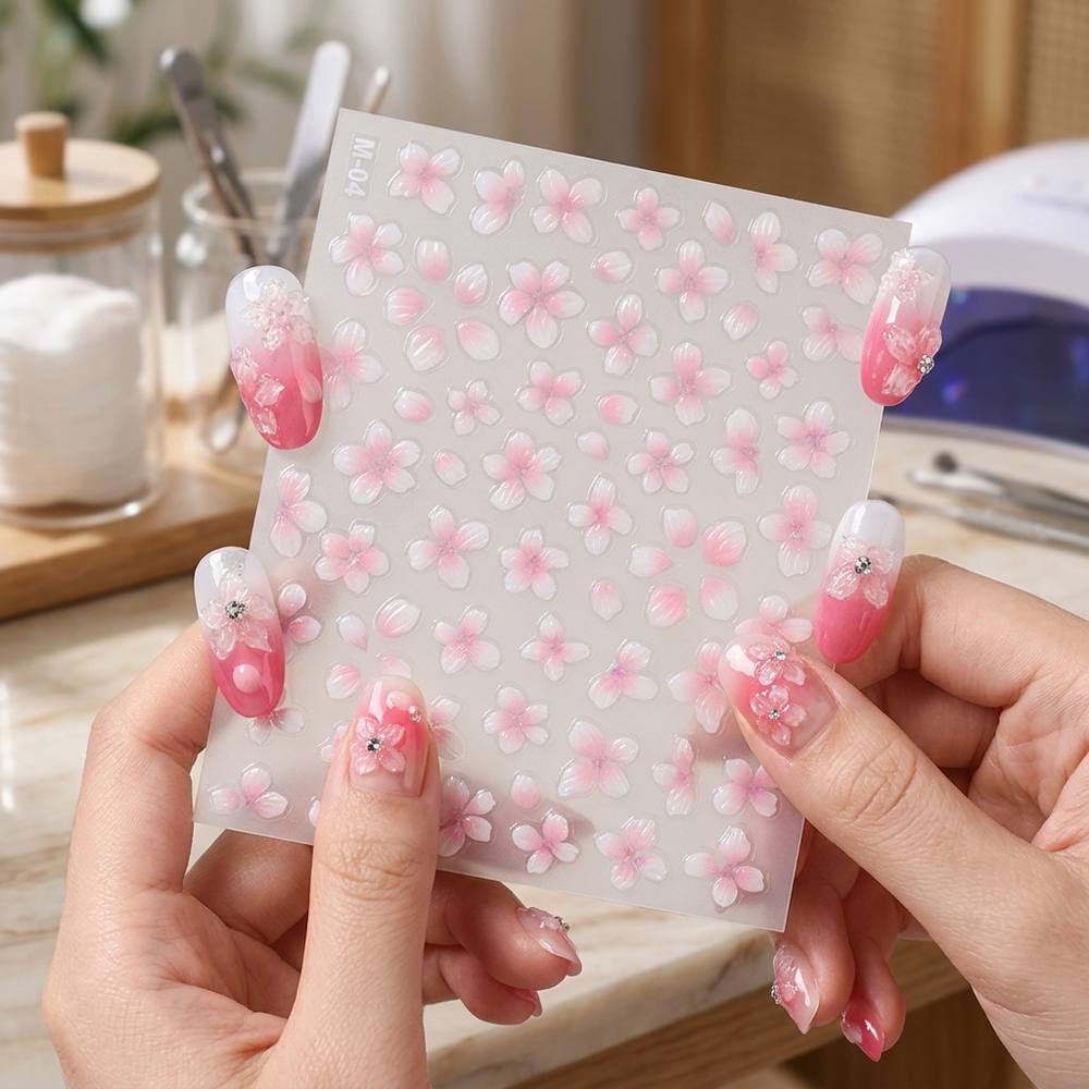 Nail Art Ombre Pink - 1Pc Embossed Gradient Ombre Design Nail
