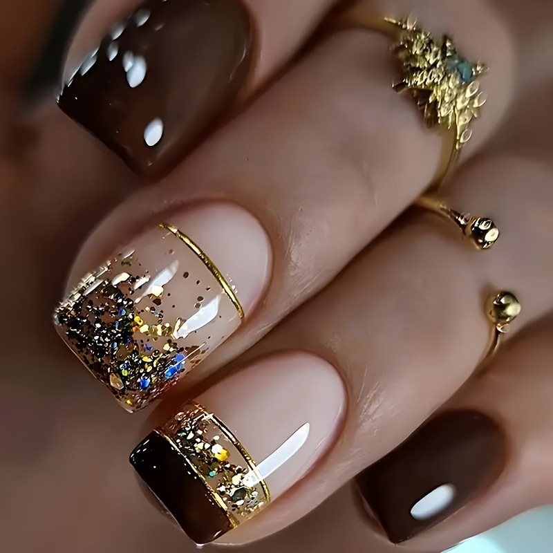 Nail Art Gliter - Short Square fake nails for women