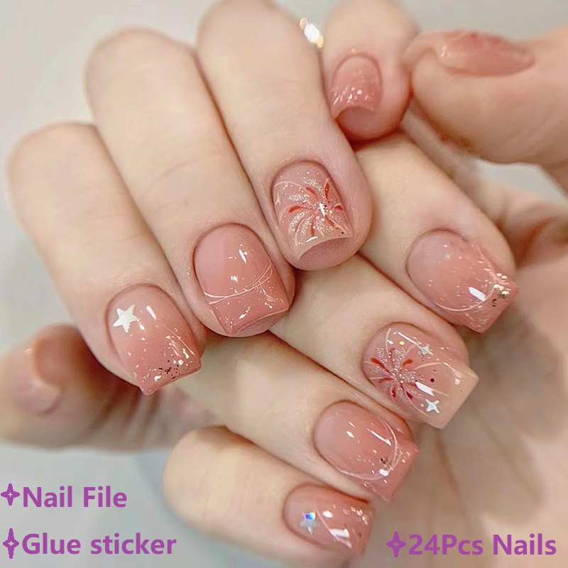 Nail Art Ombre Pink - Short Pink Press on Nails Simple