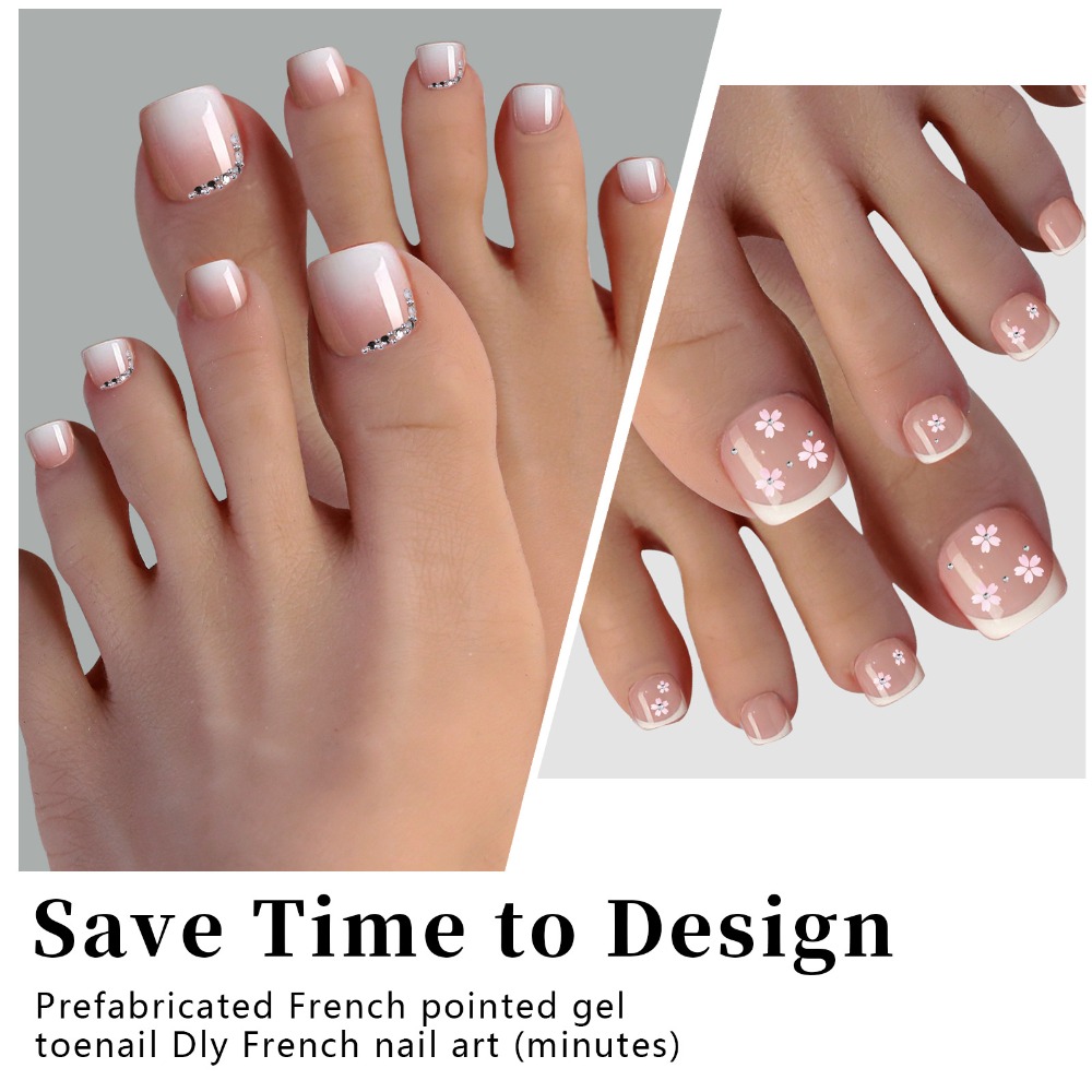 Nail Art Ombre Pink - Short Square Press On Toenails Light