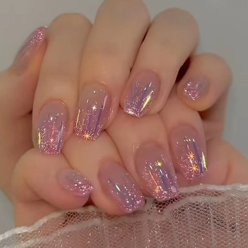 Nail Art Gliter - Short fake nails for women girls