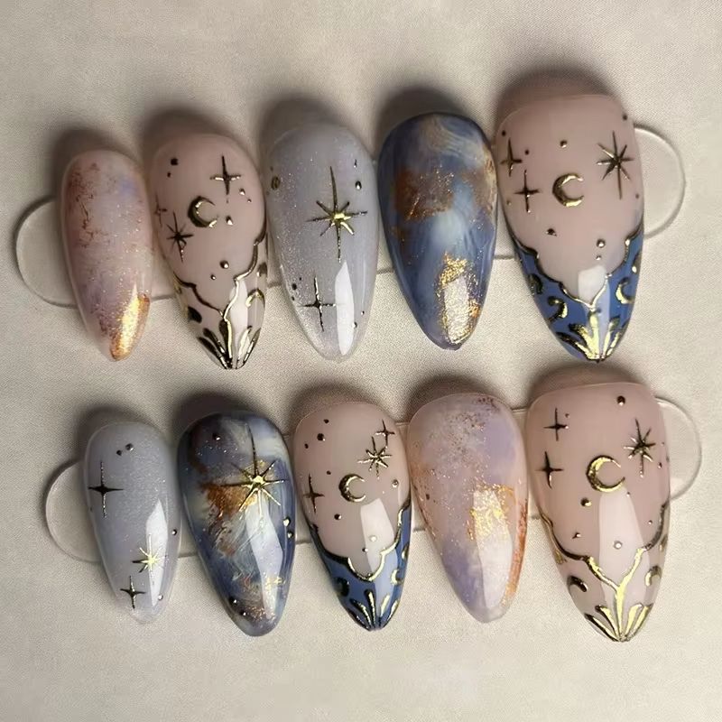 24Pcs Short Almond Nails Set F - Nail Art Gliter 评论和价格