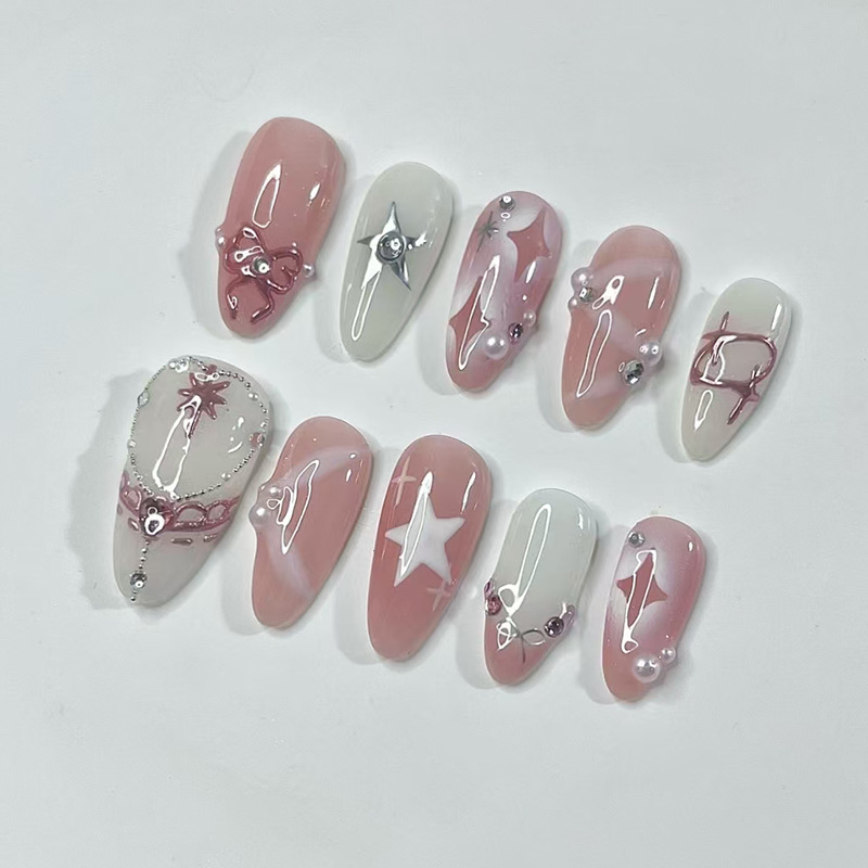 24Pcs Short Almond Nails Set F - Nail Art Gliter 评论和价格
