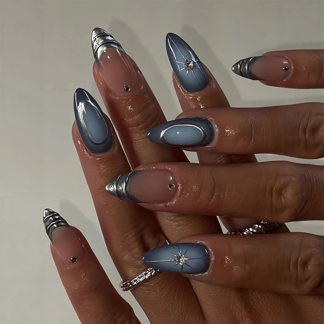 24Pcs Short Almond Nails Set F - Nail Art Gliter 评论和价格