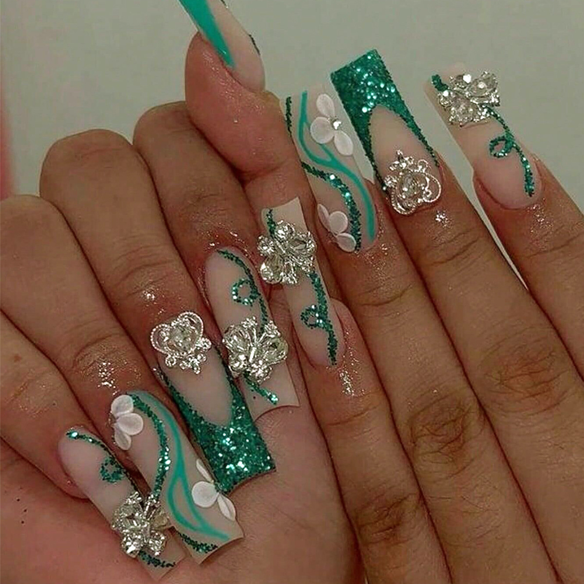 Long Coffin Press on Nails Bal - Nail Art Gliter 评论和价格