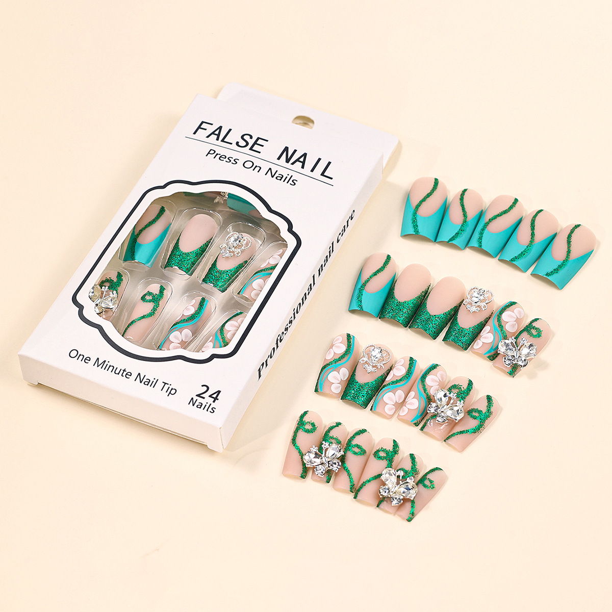 Long Coffin Press on Nails Bal - Nail Art Gliter 评论和价格