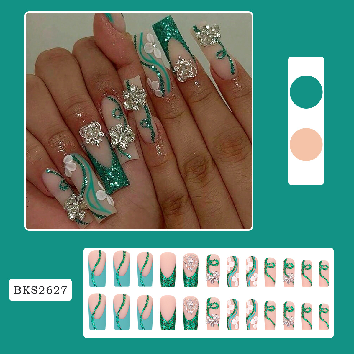 Long Coffin Press on Nails Bal - Nail Art Gliter 评论和价格