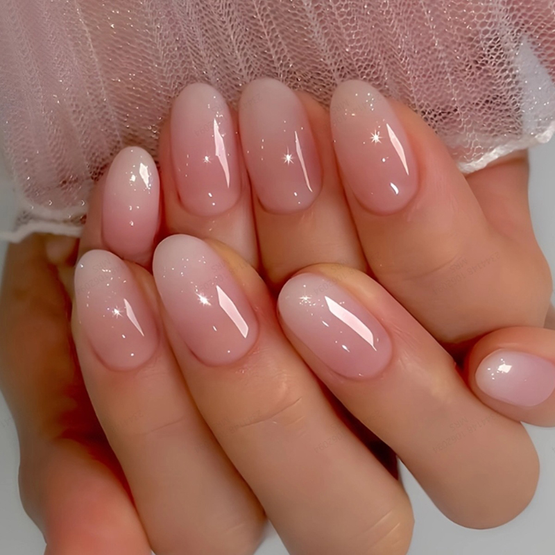 24Pcs Short Oval Press on Nail - Nail Art Ombre Pink 评论和价格