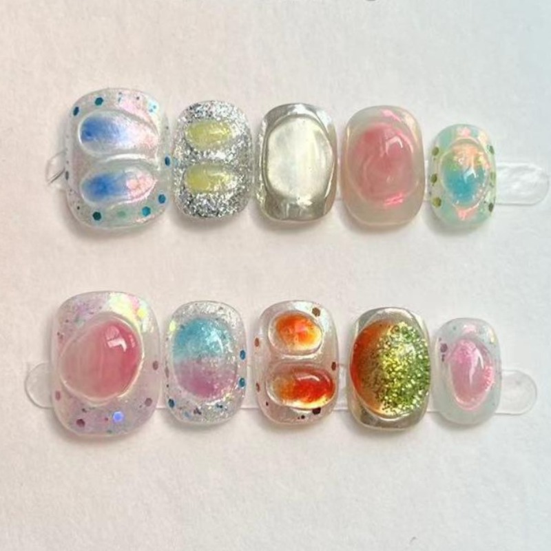 10Pcs Cute Short Round Handmad - Nail Art Gliter 评论和价格