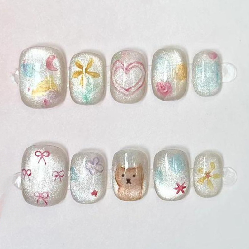 10Pcs Cute Short Round Handmad - Nail Art Gliter 评论和价格