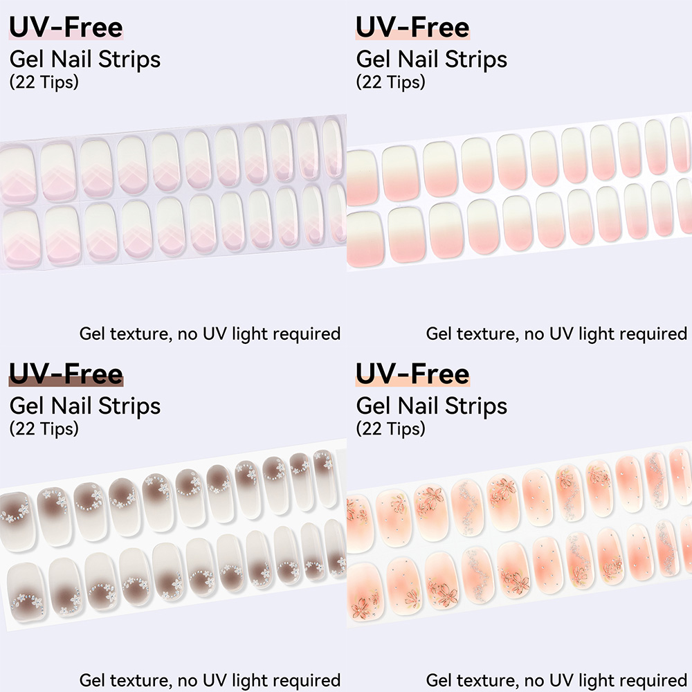UV FREE Gel Nail Strips 22 Tip - Nail Art Ombre Pink 评论和价格