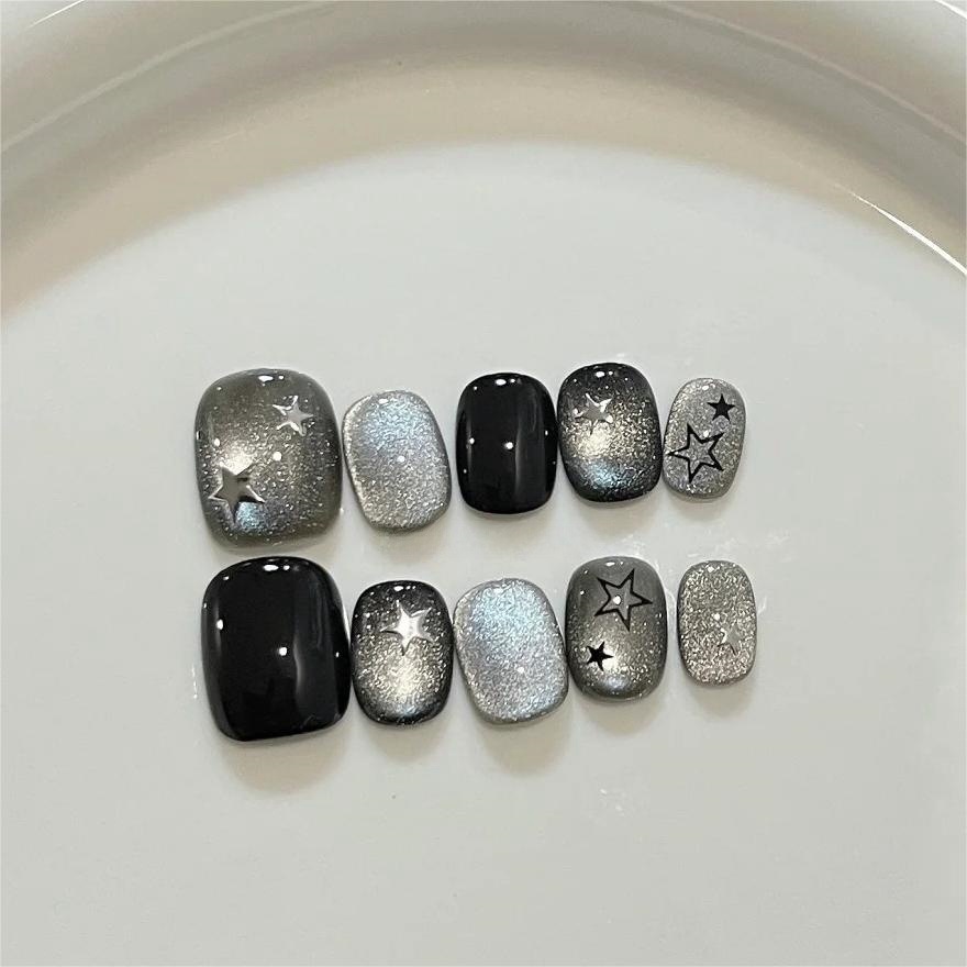 10Pcs Plaid Star Press on Nail - Nail Art Gliter 评论和价格