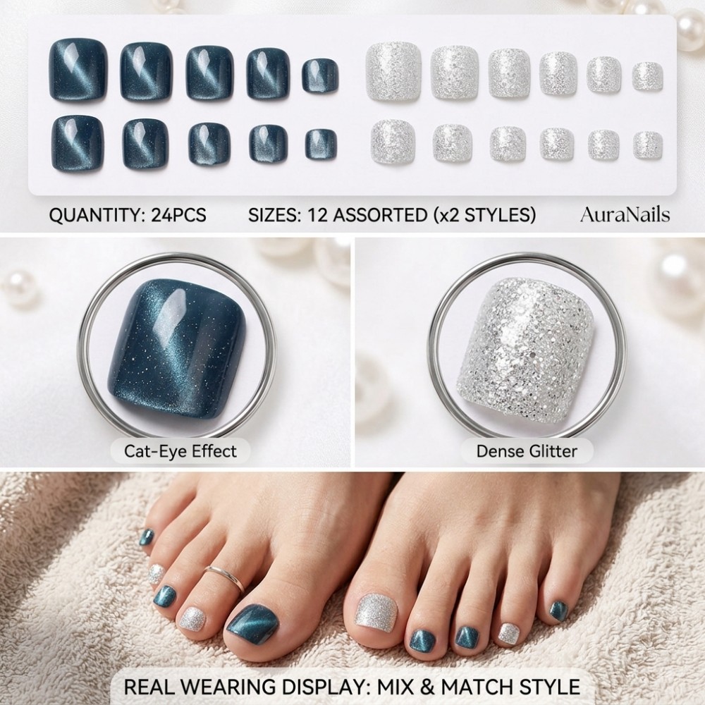 24PCS Ocean Blue Cat Eye Toena - Nail Art Gliter 评论和价格