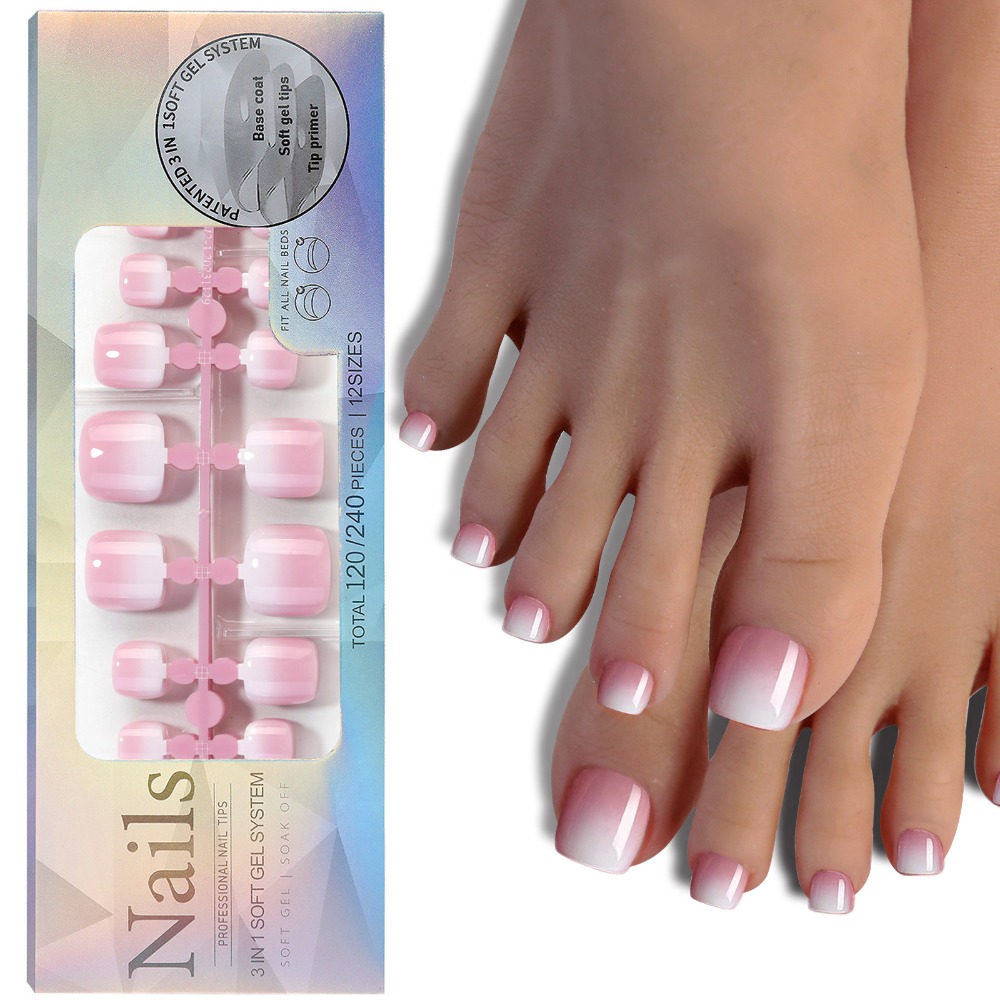 Short Square Press On Toenails - Nail Art Ombre Pink 评论和价格